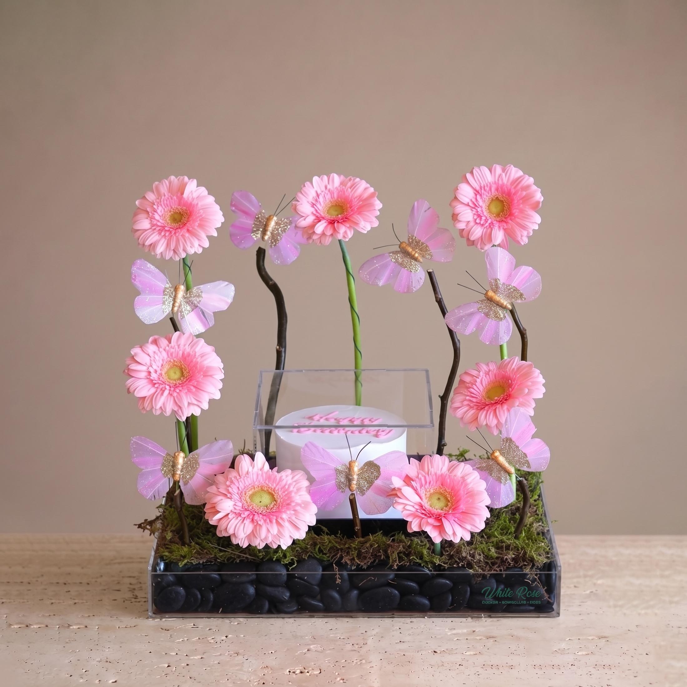 Pink Gerbera & Cake Tray