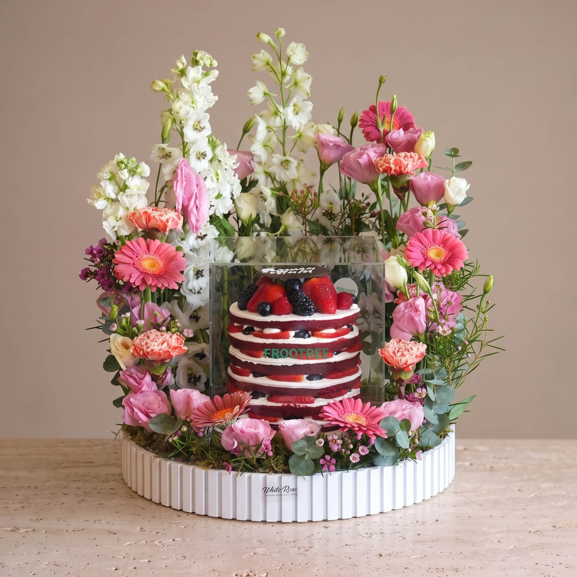 Berries Cake and Floral Tray