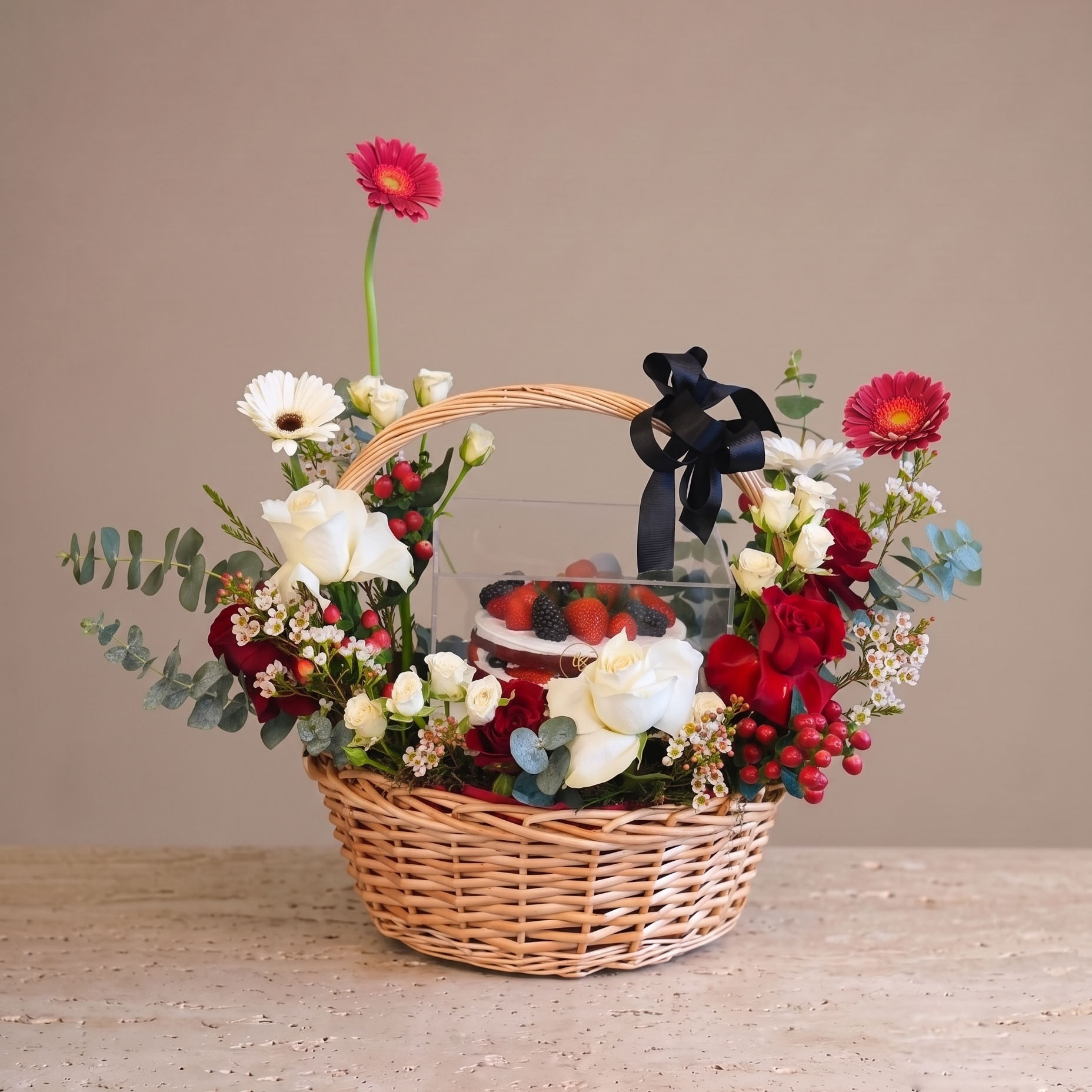 Red Vevet and floral Basket