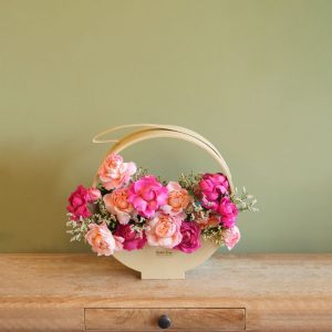 Pink floral leather basket